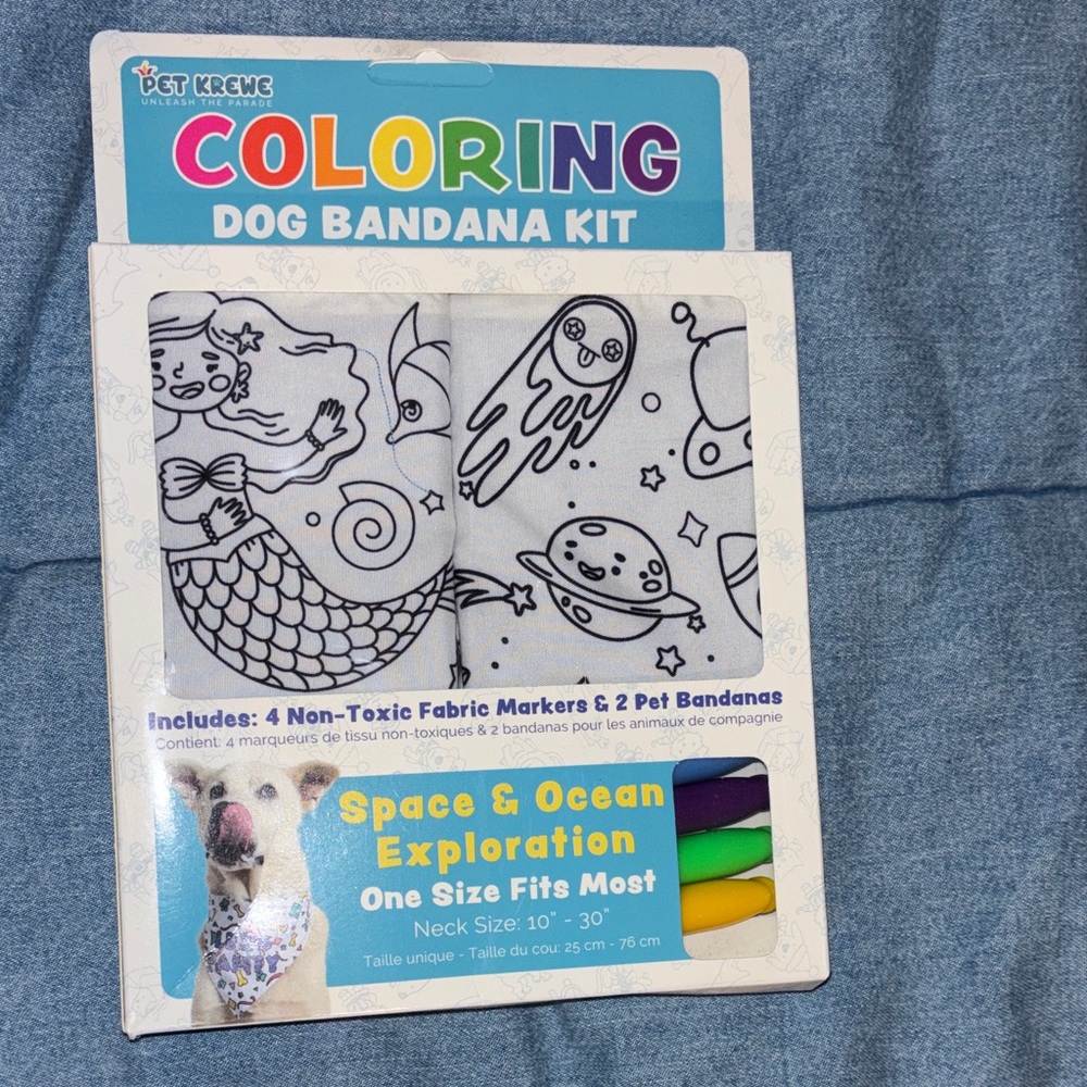 NWT Pet Krewe Coloring Dog Bandana Kit - Space & Ocean - White